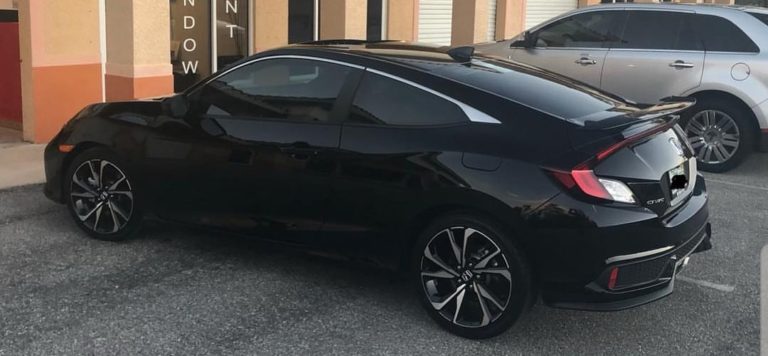 Black Honda Civic with professionally installed automotive window tint